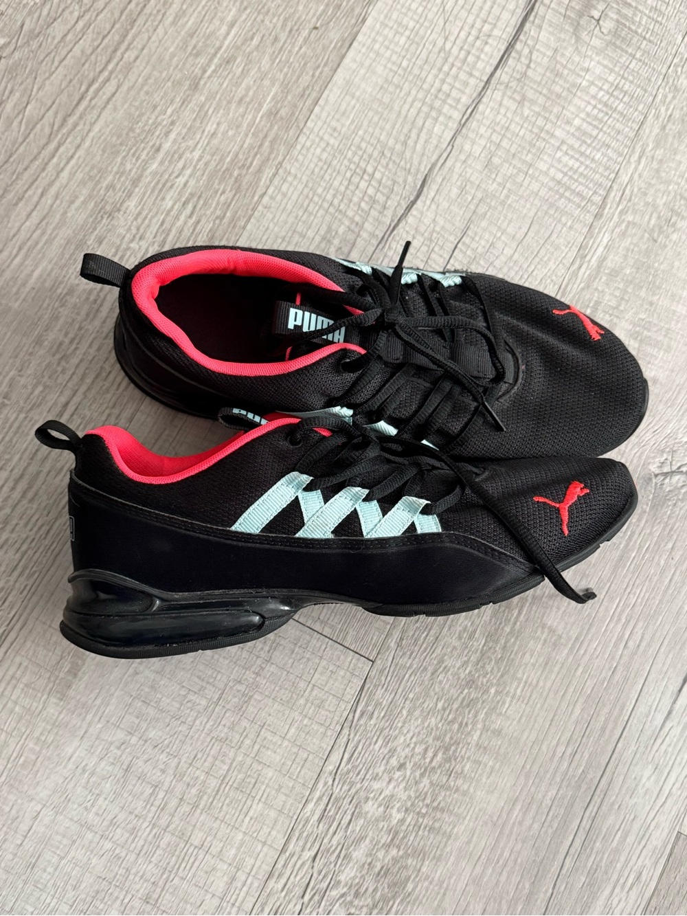 Puma Black Sneakers with Coral Lining and Mint Accents